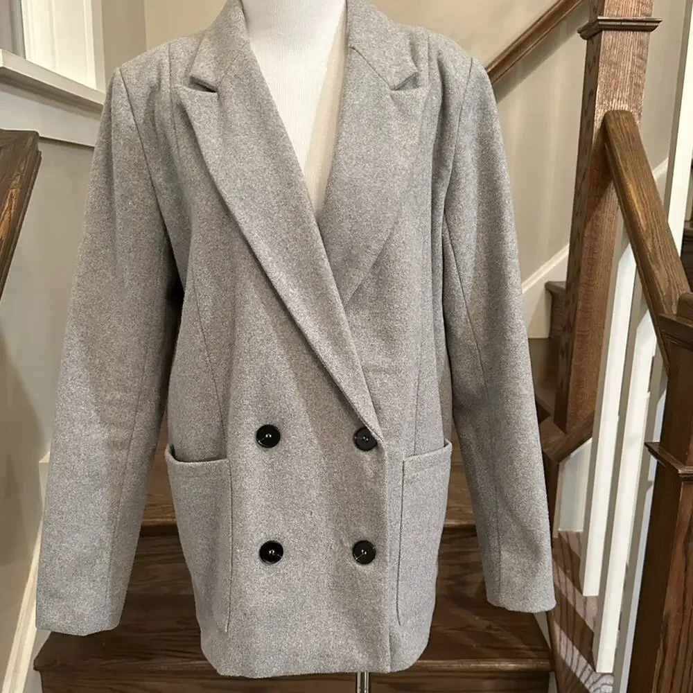 4TH & RECKLESS Gray Double Breasted Oversized Blazer Jacket Size Medium US 8-10